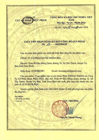 giấy chứng nhận của bộ y tế sản phẩm đau thần kinh tọa