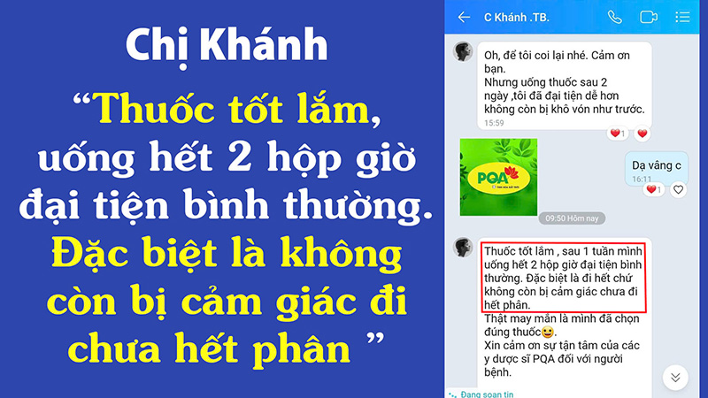 phản hồi sau khi dùng pqa nhuận tràng