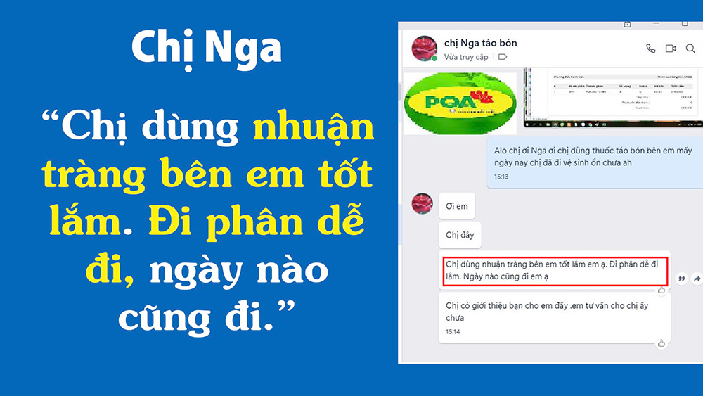 phản hồi sau khi dùng pqa nhuận tràng