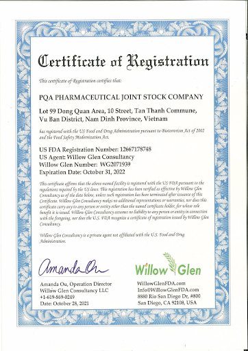 Dược phẩm PQA vinh dự nhận chứng nhận FDA của Mỹ